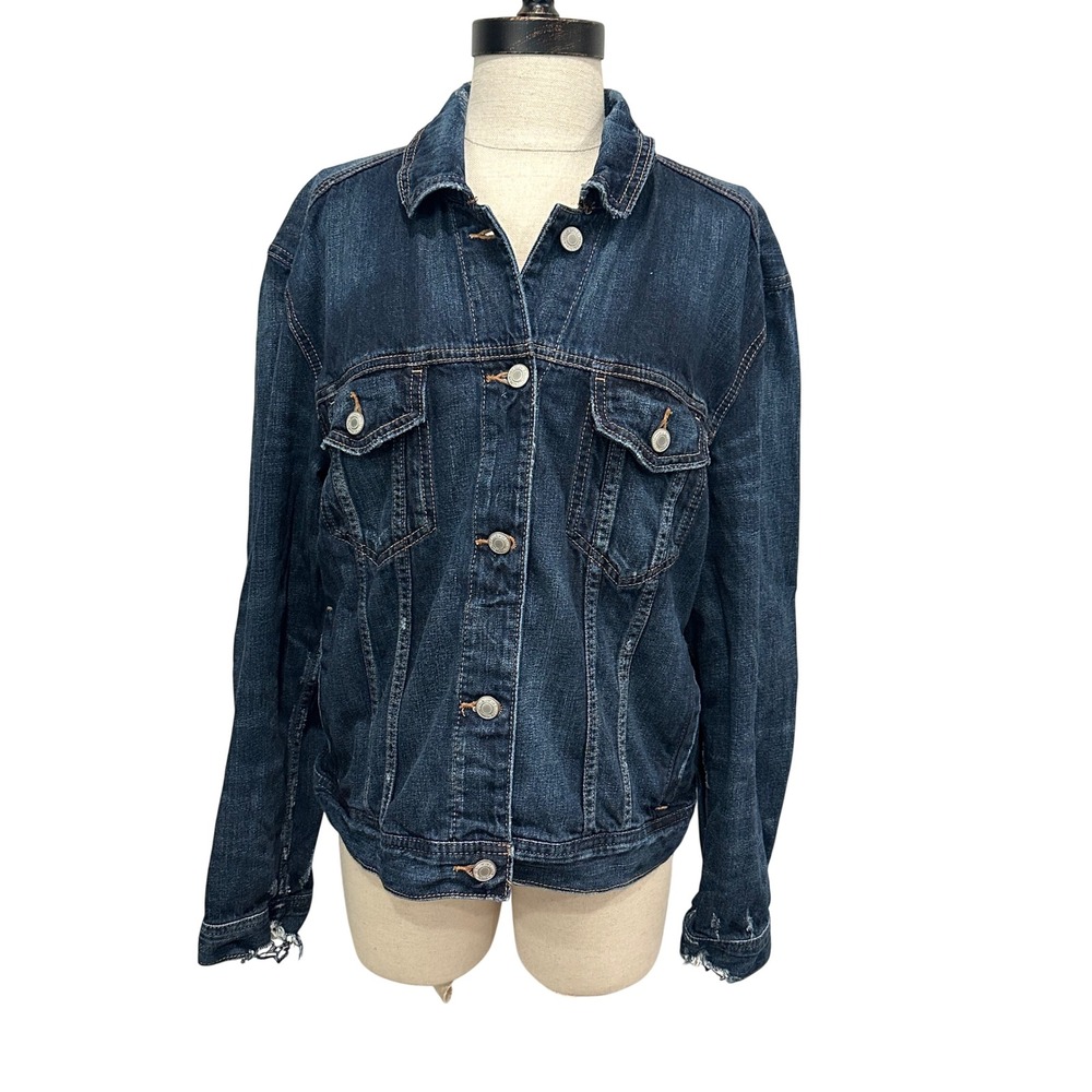 American Eagle Outfitters Womens XL Distressed Dark Wash Denim Stretch Jacket